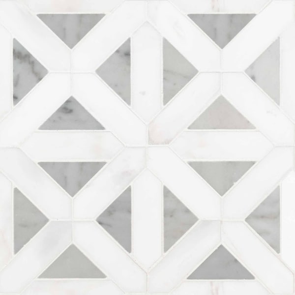Msi Bianco Dolomite Geometrica SAMPLE Polished Marble Mesh-Mounted Mosaic Tile ZOR-MD-0159-SAM - main